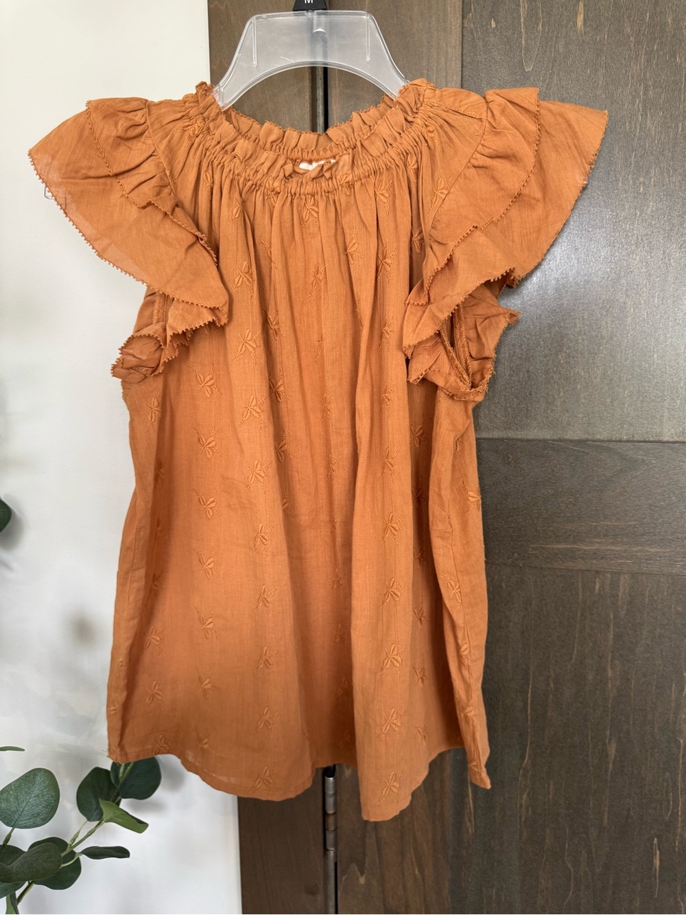 Universal Thread Mustard Yellow Ruffle Sleeve Embroidered Top - Picture 1 of 2